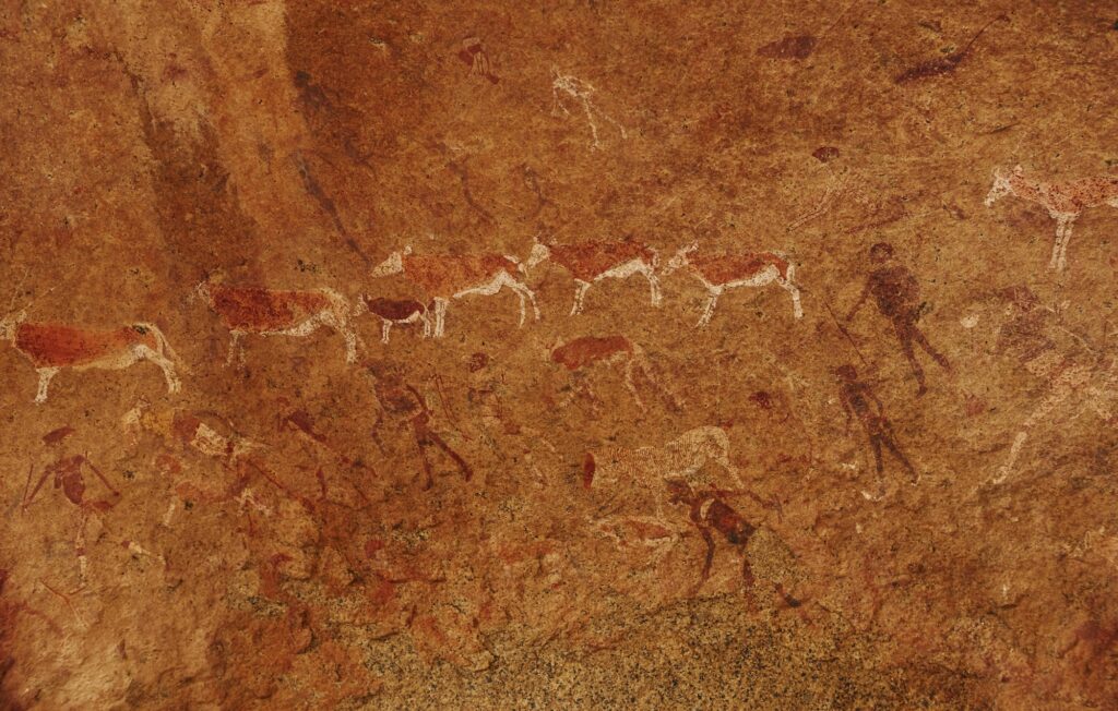 Close up view of wall with prehistoric art in Africa