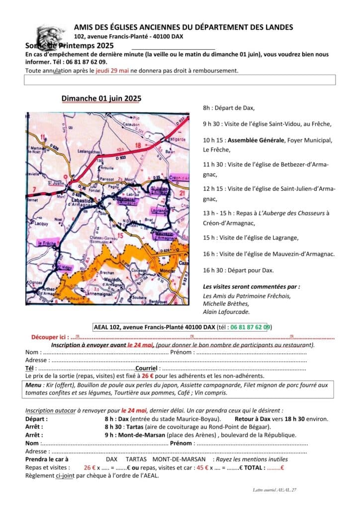 Programme et inscription sortie de printemps 2025