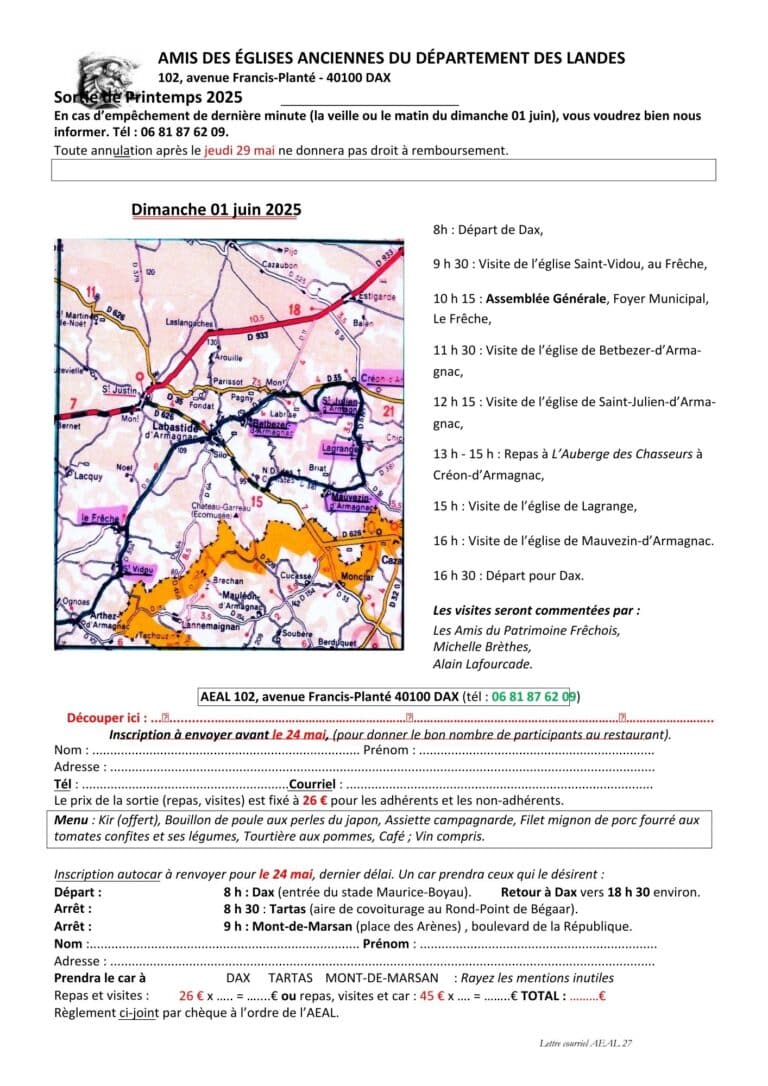 Programme et inscription sortie de printemps 2025