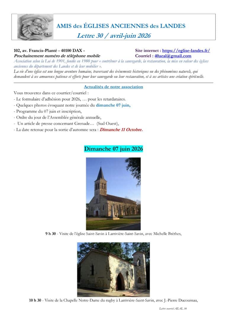 Lettre 30 / Avril - Juin 2026