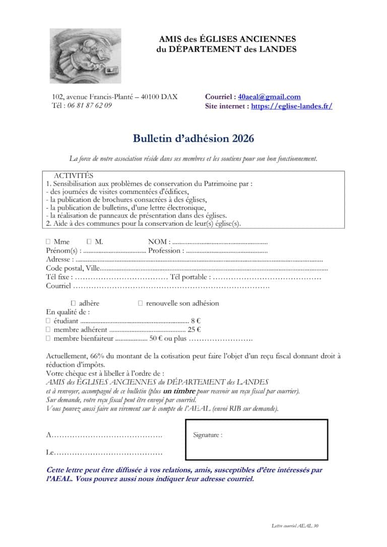 Bulletin d'adhésion 2026